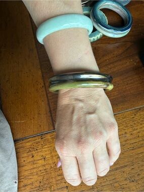 Handmade Ceramic Bangle in Green and Gold Glaze